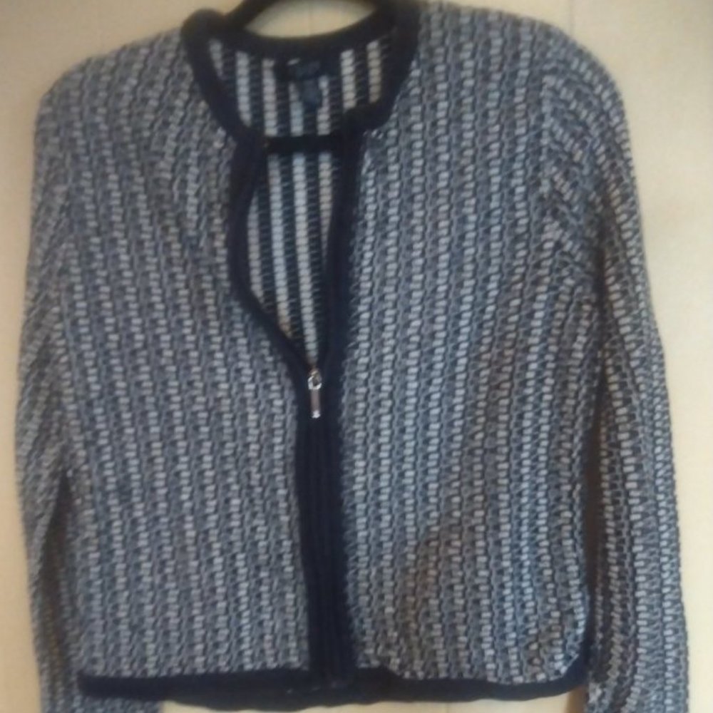 Chaps blue & white zipper down sweater